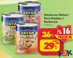 BİZİM VATAN HAŞLANMIŞ NOHUT/KURU FASULYE/BARBUNYA 800 G BİZİM VATAN HAŞLANMIŞ NOHUT/KURU FASULYE/BARBUNYA 800 G